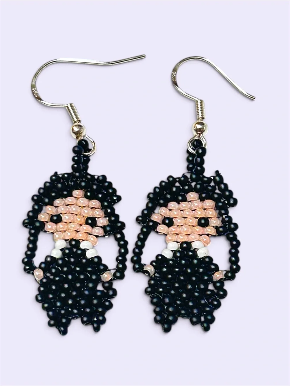 Handmade Goth Lolita Girl Miyuki Delica Beaded Earrings on .925 Sterling Hooks